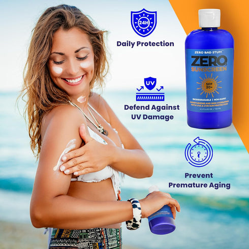 ZERO Natural Sunscreen SPF 20 - UVA/UVB Sunblock for Sport & Daily Use, Coral-Reef Friendly, 4.5oz