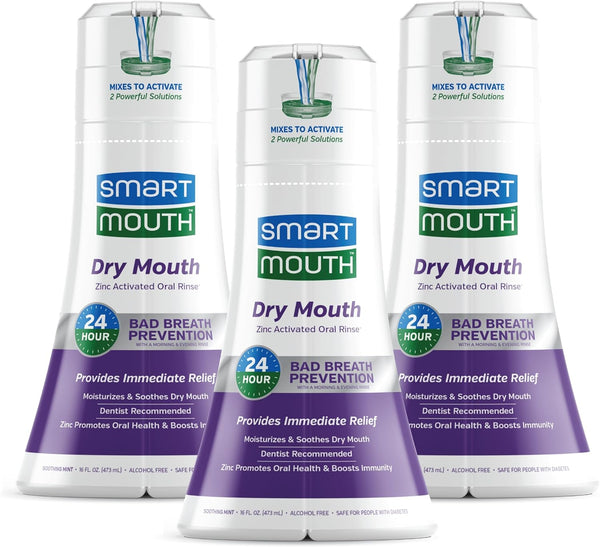SmartMouth Activated Dry Mouth Mouthwash, Mint, 16 fl oz, 3 Pack for Bad Breath Relief