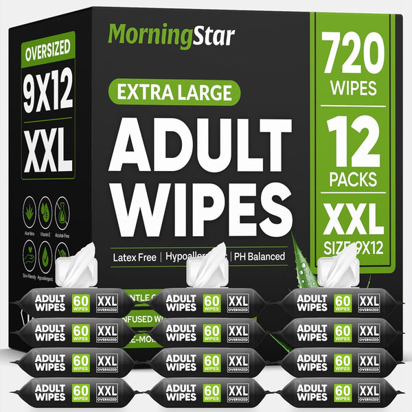 Morning Star Adult Wipes for Elderly - 720 Wipes 12 Packs Thick Extra Large