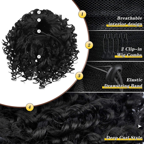 PEACOCO Curly Ponytail Extension - 6 Inch Drawstring Ponytail for Black Women, Clip on Synthetic Short Afro Hairpiece