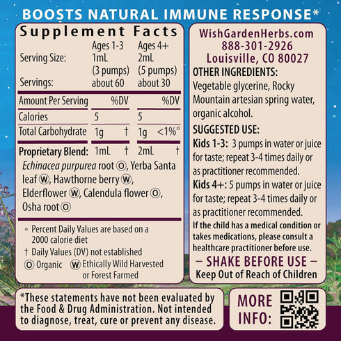 WishGarden Herbs Kick-It Immune for Kids - Herbal Immune Booster & Defense with Echinacea, 2oz