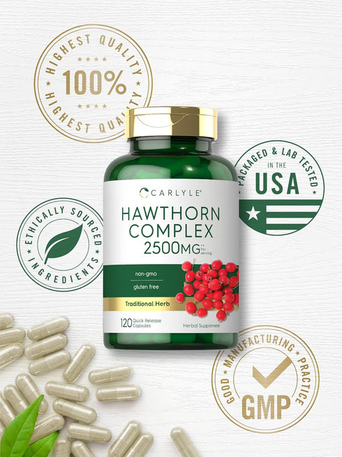 Carlyle Hawthorn Berry Complex | 2500mg | 120 Capsules | Non-GMO, Gluten Free Extract Powder Pills