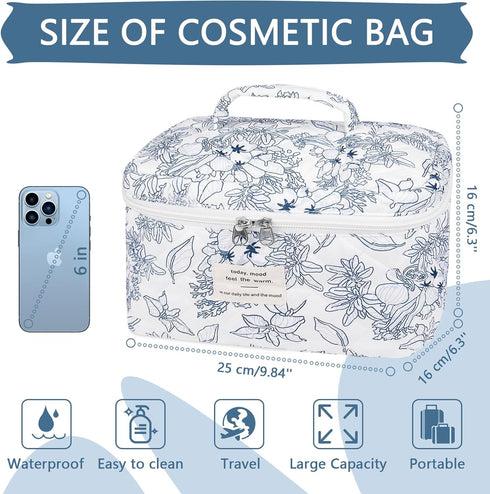 Large Makeup Bag, Cute Cosmetic Bag for Women Girls, Floral Coquette Aesthetic Toiletry Bag, Travel Make Up Organizer Bag