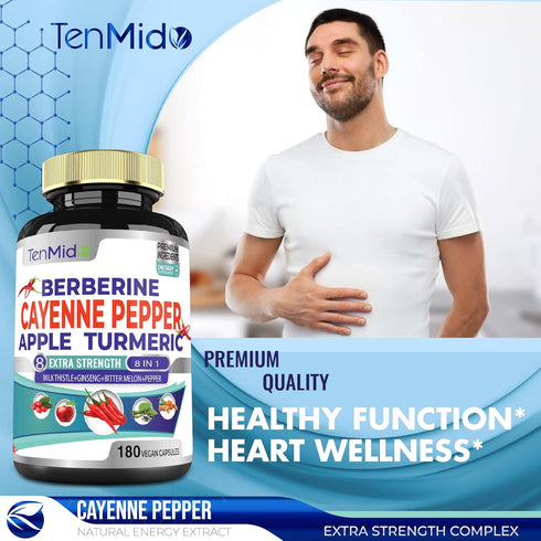 Cayenne Pepper Supplements Extract Capsules 6050mg, 180 Capsules & Berberine, Supports Heart Health and Digestive