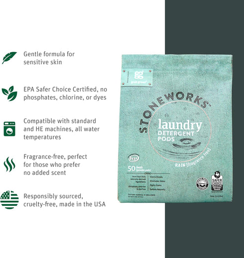 Grab Green Stoneworks Laundry Detergent Pods Sample Kit, 10 Count, Birch Branch, Fragrance Free