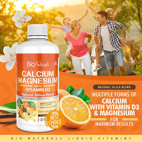 Calcium & Magnesium Liquid Supplement with Vitamin D3 - Natural Formula, 32 fl oz