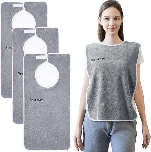 3 Pack Adult Bibs, Microfiber Super Soft Eating Cloth for Adults, Disabled,