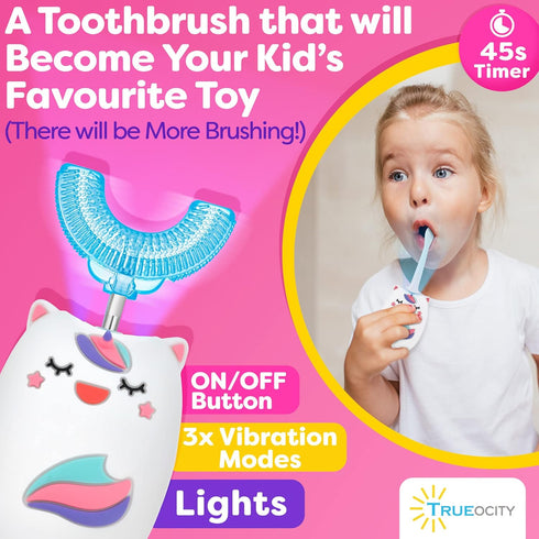 Kids Toothbrushes U Shape, Automatic Toothbrush, Toddler U Shaped, Rechargeable Electric Brush Age 2+, Unicorn