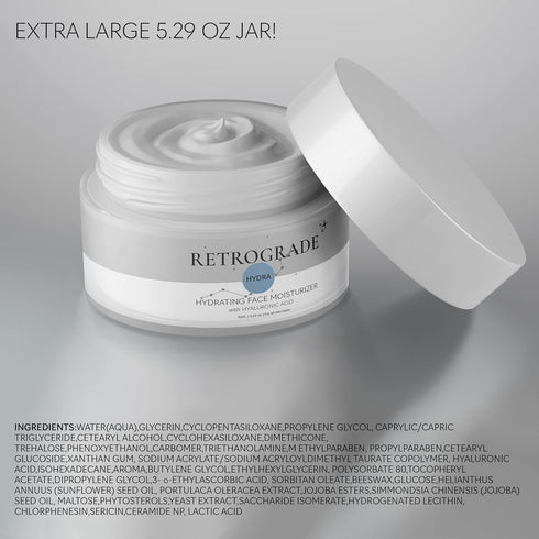 Retrograde Skin Care Hydra Hyaluronic Acid Water Gel Cream, Daily Face Moisturizer for Dry Skin, Scented