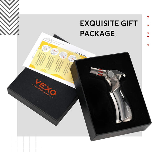 VEXO-Mini4 Torch Lighter - Quad 4 Jet Flame Windproof Butane Refill Portable Lighter for Grill BBQ Camping (Black)