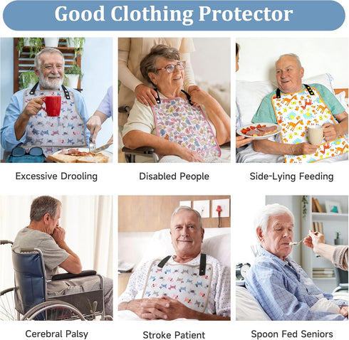 Set 3 of Reusable Waterproof Adult Bibs for Women - Senior Clothing Protectors