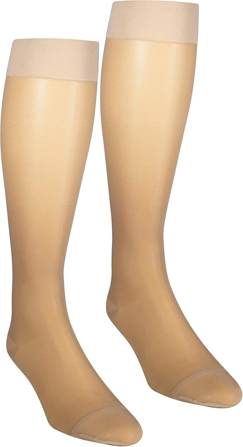 NuVein Sheer Compression Stockings - 15-20 mmHg Support, Women's Medium Denier Nylons, Knee High, Beige, Large