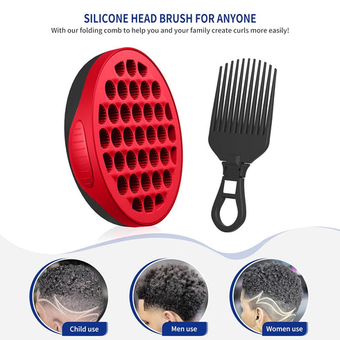Silicone Curl Brush,Africa Comb,Magic Curly Hair Brush Twist Hair,Afro Pick,Men Women Boys Girls Wave Curler Tool,1 Set (Red)…