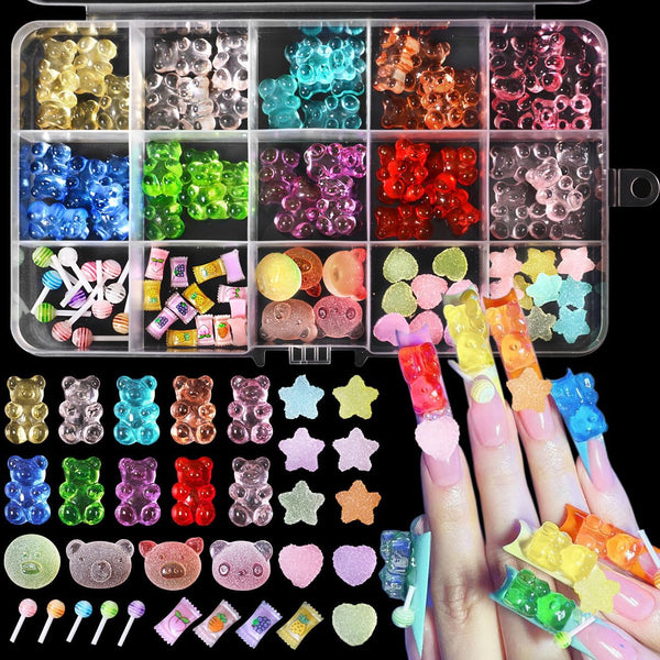 3D Mix Assorted Color Nail Charms, Acrylic Multi Cute Nail Art Charms for DIY Crafts Accessories, Colorful Bear