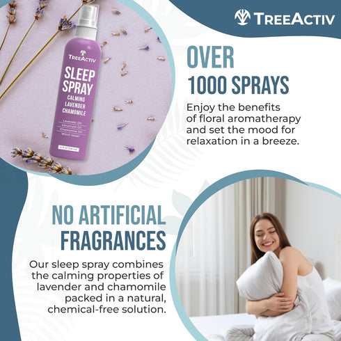 TreeActiv Sleep Spray, Calming Lavender Chamomile, Soothing Pillow Spray Air Freshener for Relaxation, 1000+ Sprays