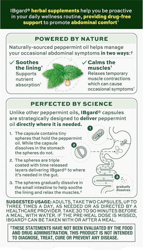 IBgard Gut Health Supplement - Peppermint Oil Capsules for Abdominal Comfort, 48 Capsules