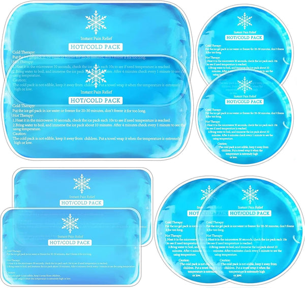 Ice Packs for Injuries, 8 Pack Soft Gel Pack, Hot and Cold Compress for Kids, First Aid, Pain Relief