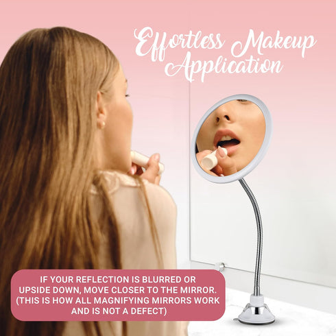 MIRRORVANA Flexible Gooseneck Makeup Mirror, 10X Magnifying, 360° Swivel, Adjustable Suction Cup for Vanity