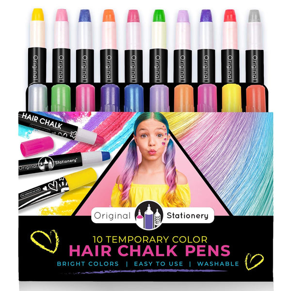 Original Stationery 10-Piece Hair Chalk Set for Girls, Temporary Color Pens, Washable Chalk for Face Painting