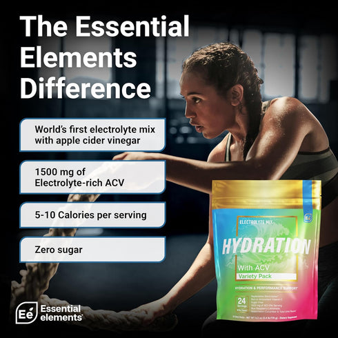 Essential Elements Hydration Packets - Sugar Free Electrolytes Powder Packets, 24 Stick Packs with ACV & Vitamin C