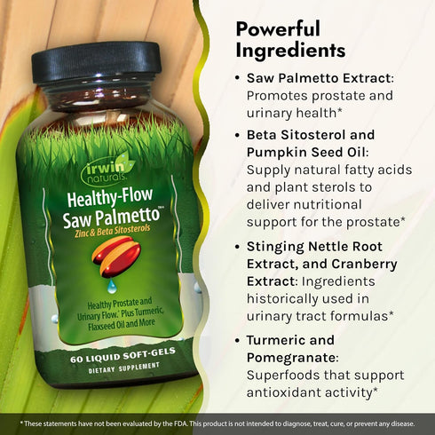Irwin Naturals Healthy Flow Saw Palmetto with Zinc – Promotes Healthy Prostate & Urinary Flow, 60 Liquid Softgels