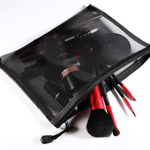Norme 10 Pieces Black Mesh Bags, Makeup Bags, Cosmetic Travel Organizer, Mesh Zipper Pouch Pencil Case, 9.5 x 7.1 Inches