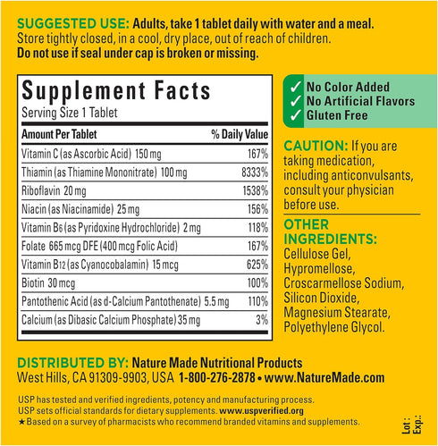 Nature Made Super B Complex with Vitamin C and Folic Acid, 360 Tablets for Immune Support