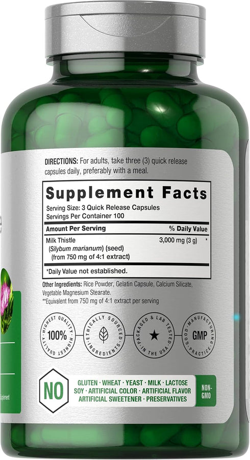 Horbaeach Milk Thistle Extract | 3000mg | 300 Capsules | Non-GMO, Gluten Free Supplement