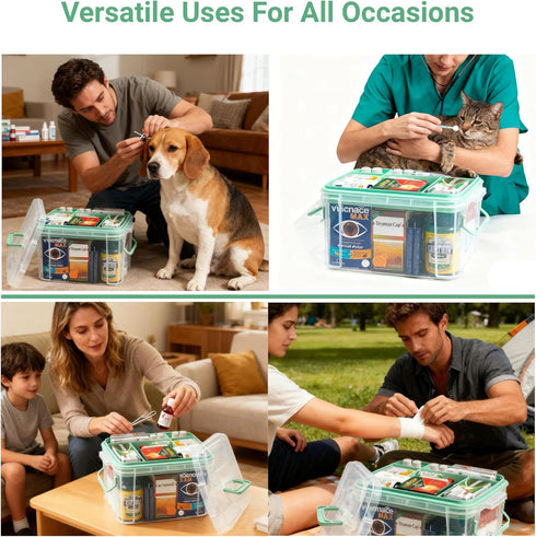 UNITED FLAMES 2-Pack Clear Medicine Storage Box, First Aid Box Empty with Locking Lid & Handle, Medicine Organizer Box