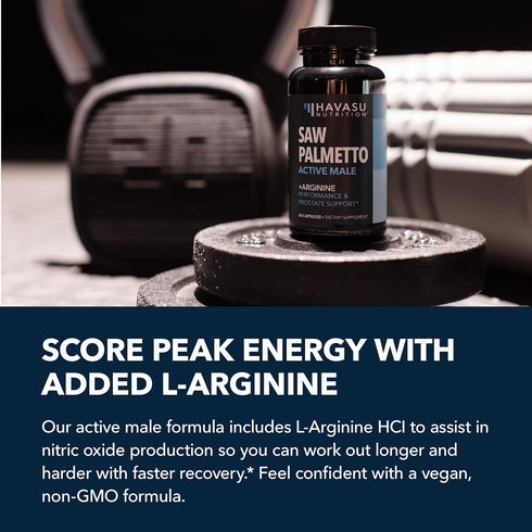 Saw Palmetto for Men with L Arginine Supplement - Hair Health & Male Support, 60 Male Pills with Plant-Based Ingredients