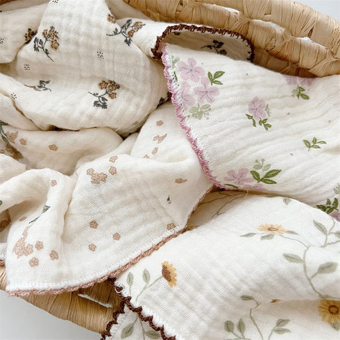 BuLuTu Cute Floral Cotton Muslin Cleaning Towels, Pack of 4, 11x11 Inches, 100% Cotton, Super Absorbent Cleaning Rags