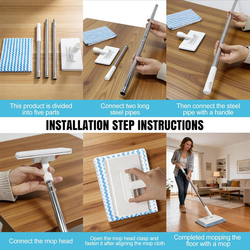 Mmxhn 10 360 Mini Mop Snap Grip with Reusable Pads, Quick Release Wet Dry Floor Cleaner Mop, Swivel Head Lightweight