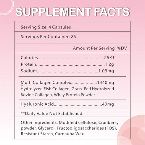 Collagen Peptides Capsule - Naturally-Sourced Hydrolyzed Collagen Powder - Hair, Skin, Nail, and Joint Support - Type I, II, III, V, X Grass-Fed Collagen,100capsule.