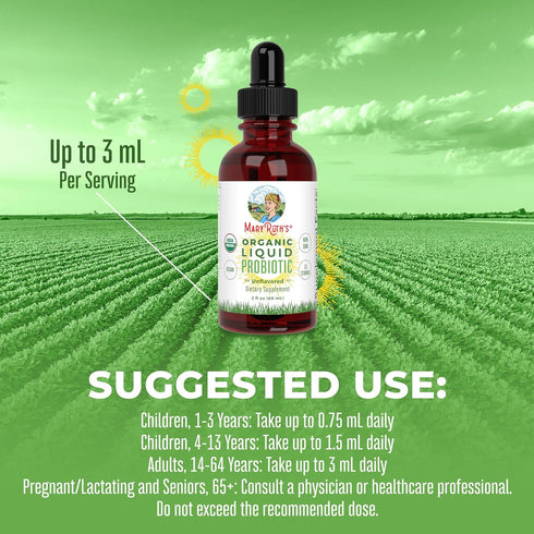 MaryRuth Organics USDA Organic Liquid Probiotic, Digestive Health for Women, Men, Kids, 20 Servings