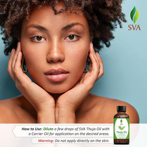 SVA Thuja Essential Oil, 1 Fl Oz, 100% Natural for Aromatherapy, Skin Care, Soap Making