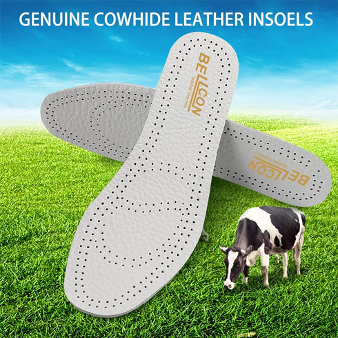 Leather Insoles for Men, Black Thin Inserts for Dress Shoes, Nonslip Shoe Pads (3 Pairs, US 9-9.5)