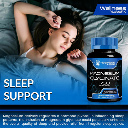 Magnesium Glycinate Capsules - 750mg, 120 Count, High Absorption Supplement for Heart Health, Sleep for Women and Men