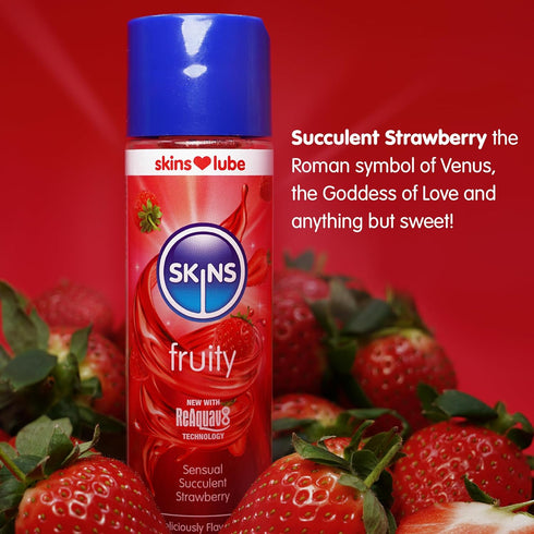 Skins Strawberry Flavored Lube Gel - Flavored Adult Lube for Oral and Fruity Edible Lubricants