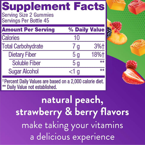 Vitafusion Fiber Well Sugar Free Fiber Supplement, 90 Count, Peach, Strawberry And Blackberry Flavored Supplements