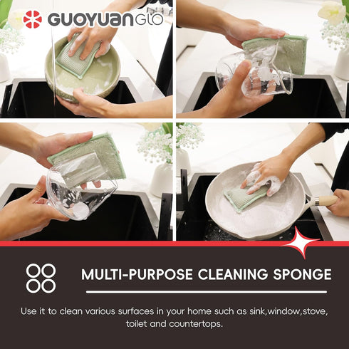 Pans-Green,6 Pack Bamboo Kitchen Sponges Heavy Duty Natural Cleaning Sponges Non-Scratch Dish Sponge for Dishes, Pots