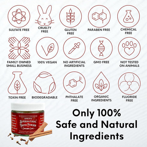 Krishna's Cupboard Supernatural Organic Tooth Cleaning Powder, All Natural Stain Remover, Cinn/Clove 1.25 oz, Vegan