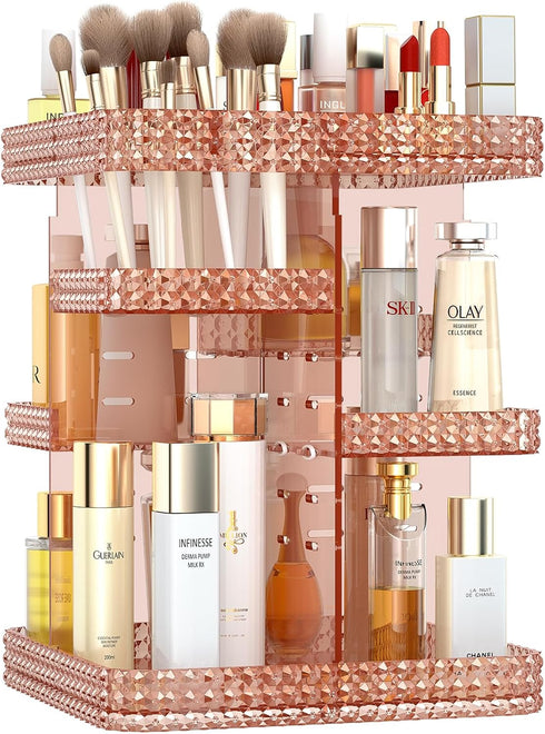 Vanity Organizer, 360 Rotating Acrylic Skin Care Organizer, Large Capacity for Countertop with Makeup Brush Holder -