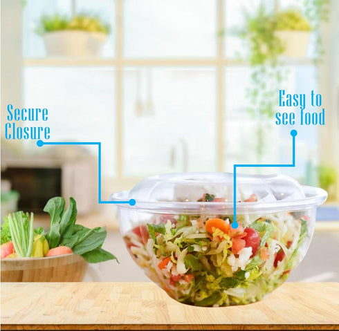 Mr Miracle Clear 18 Ounce Plastic Salad Bowls with Snap-On Lids, Pack of 50, Airtight Disposable Containers for Lunch