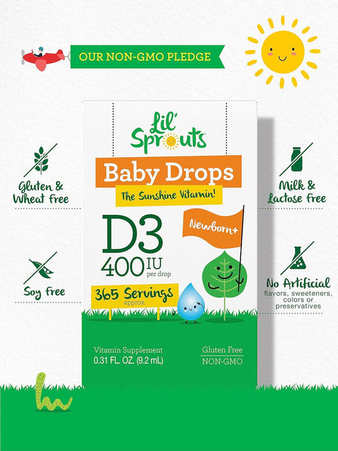 Carlyle Baby Vitamin D3 400 IU Liquid Drops, .31oz (9.2 mL), 1 Year Supply (365 Servings), Vegetarian, Non-GMO