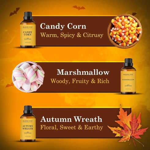MAJESTIC PURE Halloween Essential Oil Gift Set - Autumn Wreath, Pumpkin Pie, and More Scents for Candle Making