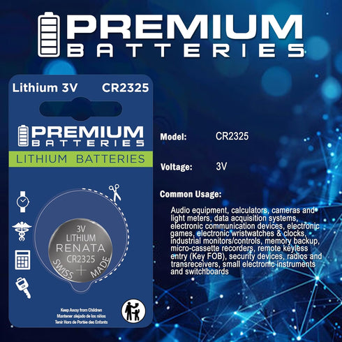 Premium Batteries CR2325 3V (6 Pack) Premium Renata Lithium Coin Cell - Swiss Engineered High Capacity Batteries