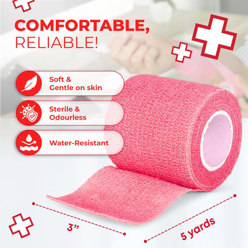 Ever Ready First Aid Self Adherent Cohesive Bandages - 3" x 5 Yards, 12 Count in Rainbow Colors
