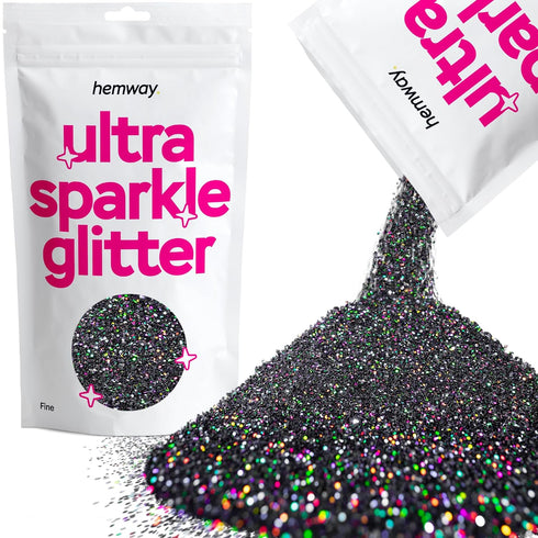 Hemway Premium Ultra Sparkle Glitter - Black Holographic Metallic Flake for Arts Crafts, 100g / 3.5oz