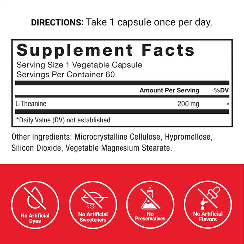 FORCE FACTOR L Theanine, Extra Strength 200 mg Capsules, Vegan, Non-GMO, 60 Vegetable Capsules