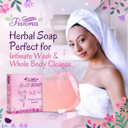 Set 5 5x 5.3 oz FIVONA of Gentle Pink Yoni Herbal Soap Bars Ideal for Feminine Wash and Whole Body Cleanse Infused